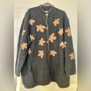 Linea by Louis Dell'Olio Wool Charcoal Cardigan Maple Leaves 3X